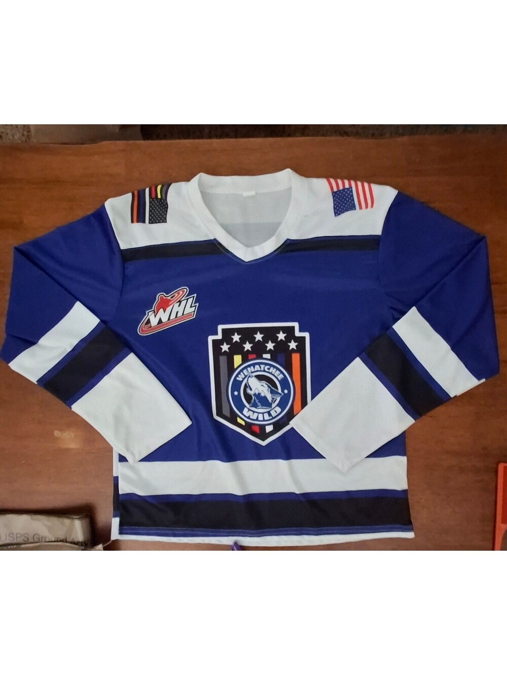 Wenatchee Wild WHL Hockey Jersey - Blue & White, Long Sleeve, Size M